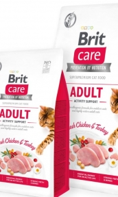 Пълноценна суха храна за котки с високи нива на активност Brit Care Cat Grain-Free ADULT ACTIVITY SUPPORT със 26% пилешко, 28% пуешко и зеленчуци, БЕЗ ЗЪРНЕНИ КУЛТУРИ 7 кг.