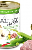 Консервирана храна за кучета HEALTHY MEAT All days Rabbit and Peas със прясно заешко месо и грах 0.400 кг.