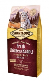 Пълноценна суха храна за котки Carnilove Fresh Chicken & Rabbit Gourmand for Adult cats с 42% прясно пилешко и 22% заешко БЕЗ ЗЪРНЕНИ КУЛТУРИ 0.400 кг.