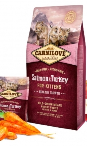 Пълноценна суха храна за подрастващи котенца Carnilove Salmon & Turkey for Kittens – Healthy Growth със 25% сьомга и 24% пуешко, БЕЗ ЗЪРНЕНИ КУЛТУРИ 0.400 кг.