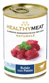 Консервирана храна за кучета HEALTHY MEAT MONO BITS DOG – buffalo and potatoes – 100% чист протеин от биволско и картофи 400г 0.400 кг.