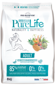 Pure Life Cat ADULT С ПАТЕШКО И ПУЙКА 8 kg - Пълноценна храна за пораснали котки, без зърнени култури, без глутен, с 85% животински протеин. Подходяща и за чувствителни котки. Произведена във Франция.
