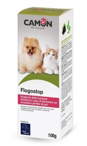 Flogostop е допълваща храна, предназначена за специфични хранителни цели, която действа като опора на кожната функция в случай на дерматози и прекомерна загуба на козина.