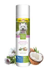 Шампоан за кучета с бяла и светла козина 250 мл - GimDog Natural Solutions - с лечебна ружа и кокосов орех
